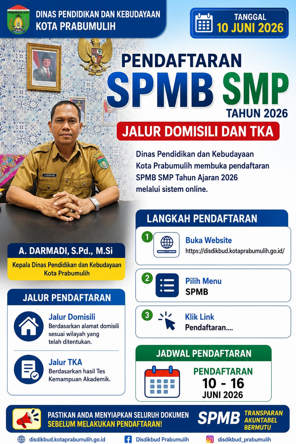 PENDAFTARAN SPMB SMP JALUR DOMISILI DAN TES KEMAMPUAN AKADEMIK (TKA)Tahun Ajaran 2026/2027